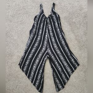 Black and White Striped Floral Romper